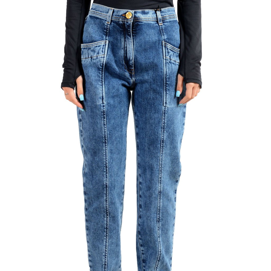 Versace Women Medium Wash High Waisted Denim Pants